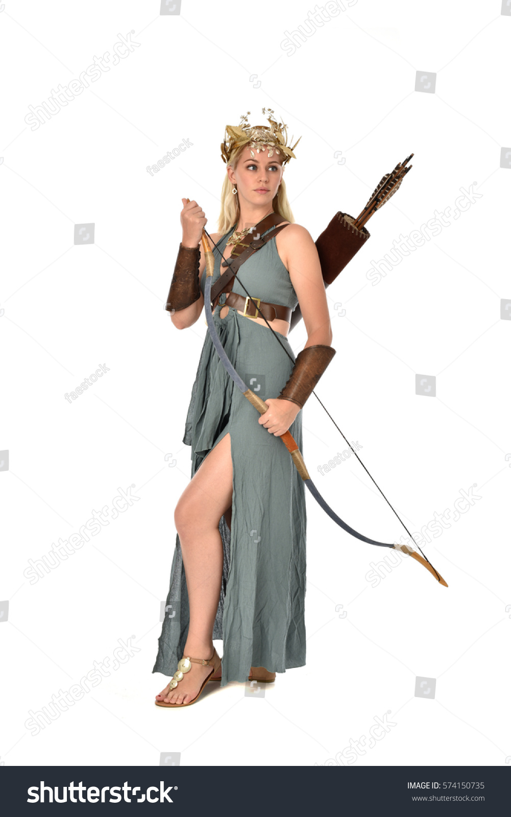 Full Length Portrait Archer Woman Green Stock Photo 574150735 ...