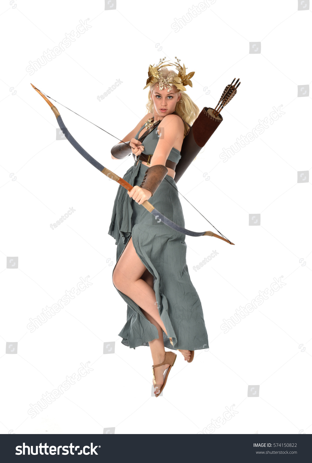 Full Length Portrait Archer Woman Green Stock Photo 574150822 ...