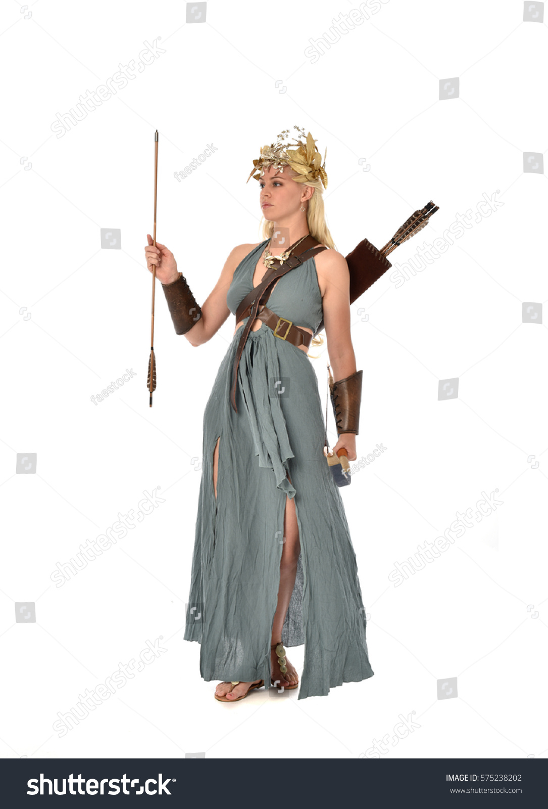 Full Length Portrait Archer Woman Green Stock Photo 575238202 ...