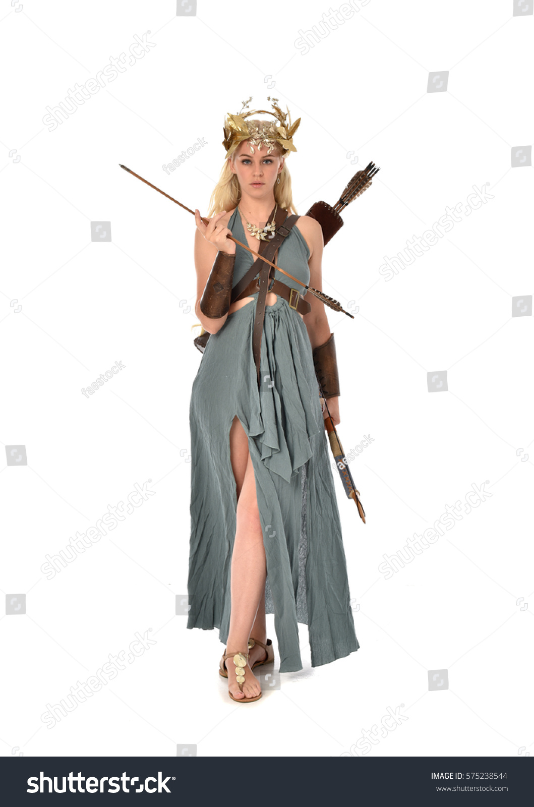 Full Length Portrait Archer Woman Green Stock Photo 575238544 ...