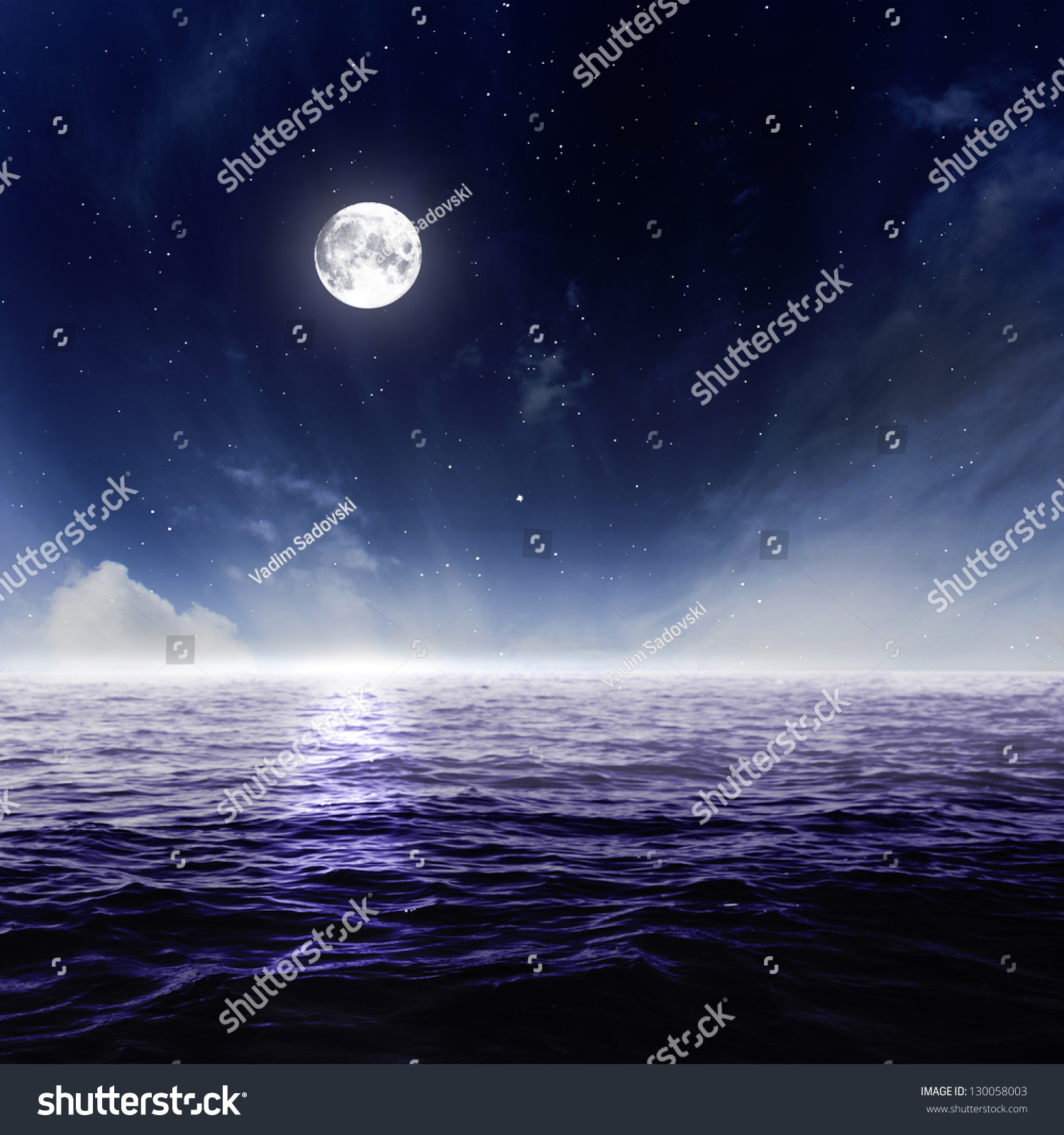 Full Moon In Night Sky Over Moonlit Water Stock Photo 130058003 ...