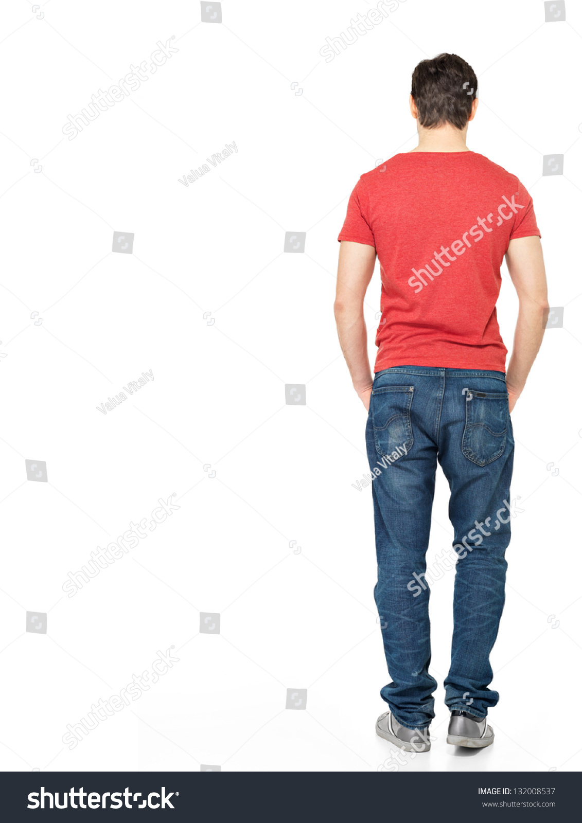 Full Portrait Man Standing Back Casuals Stock Photo 132008537 ...
