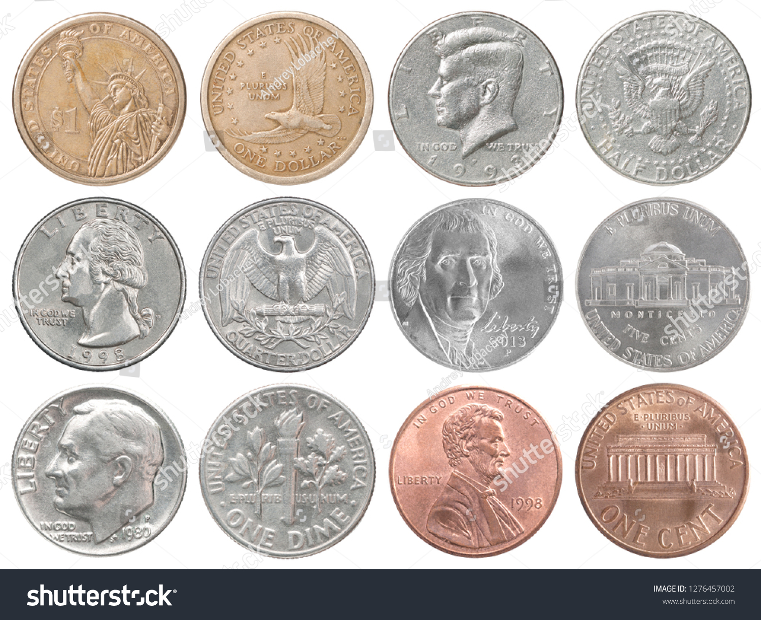 Full Set American Coins Isolated On Stock Photo 1276457002 | Shutterstock