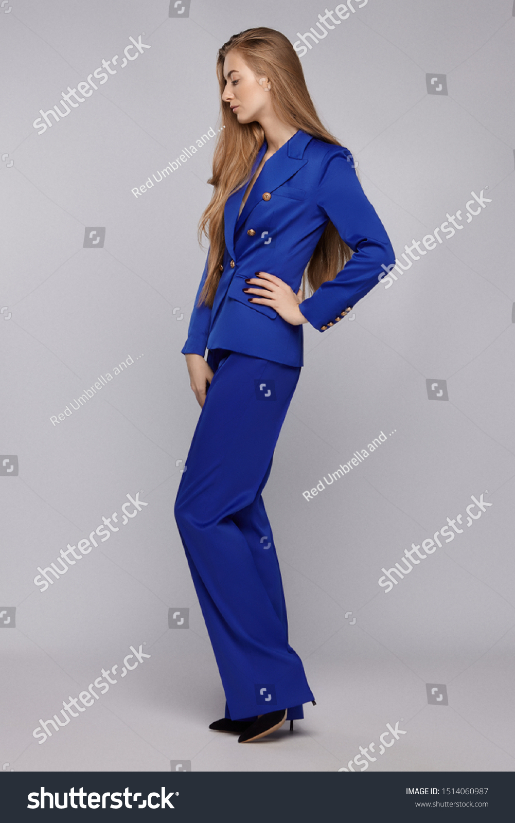 royal blue flared trousers
