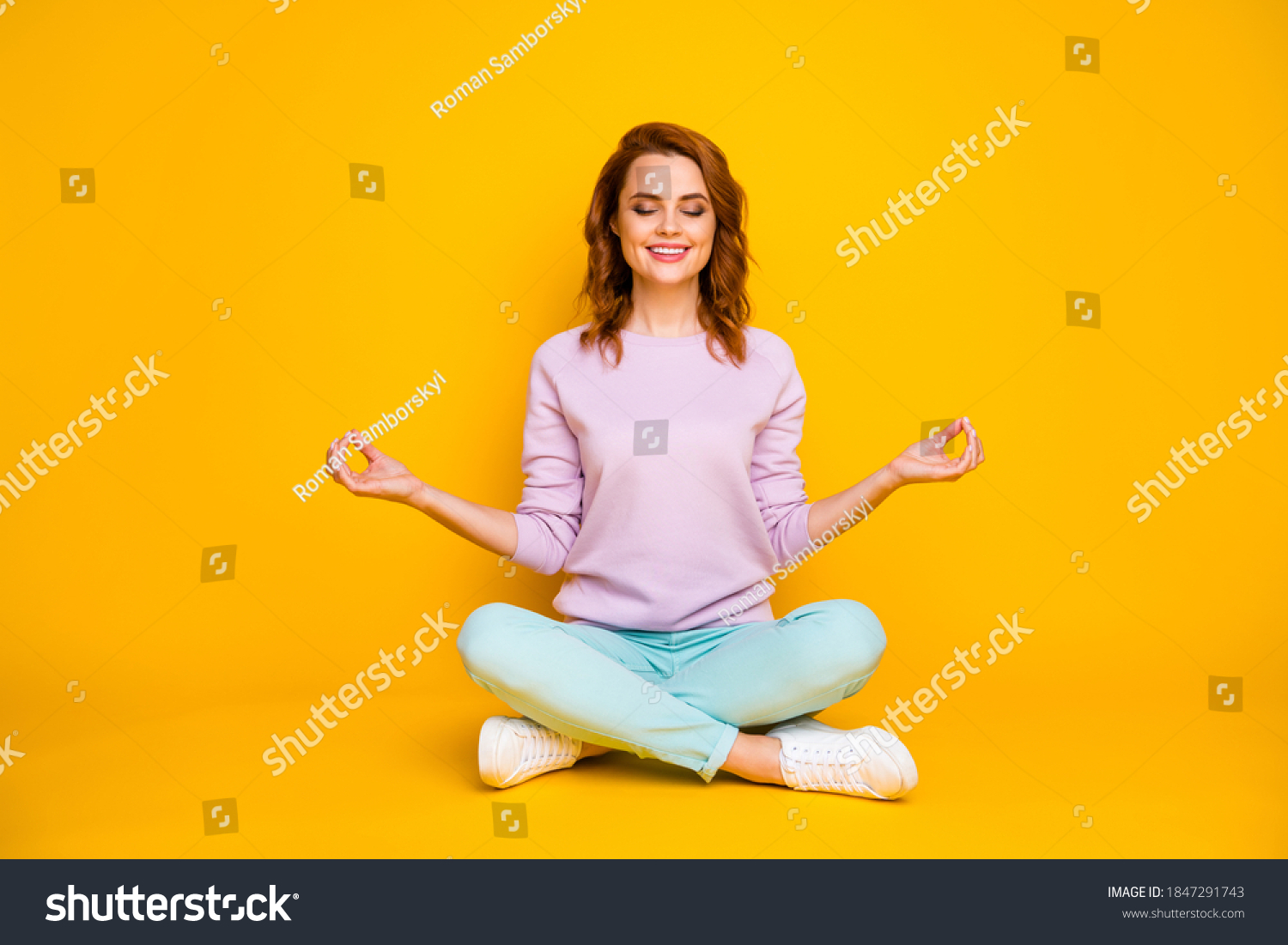 20 900 Yoga Crossed Legs Images Stock Photos Vectors Shutterstock   Stock Photo Full Size Photo Positive Inspired Girl Sit Legs Crossed Folded Enjoy Fitness Yoga Exercise Show Om 1847291743 