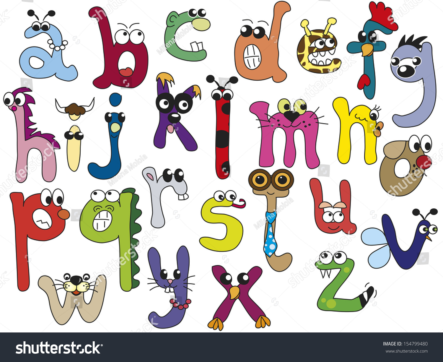 Fun Comical Alphabet Lowercase Letters Stock Illustration 154799480 ...