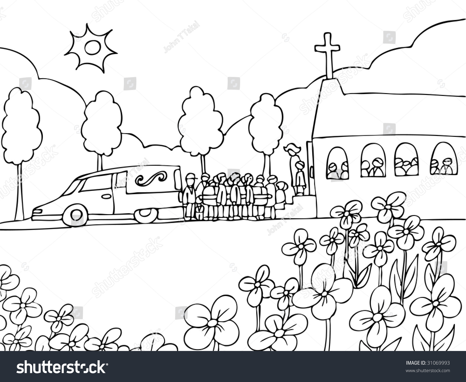 Funeral Cartoon People Carrying Casket Out Stock Illustration 31069993