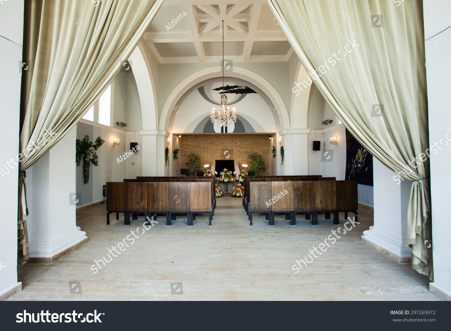 Funeral Hall Decorated Flowers Prepared Burial Royalty Free