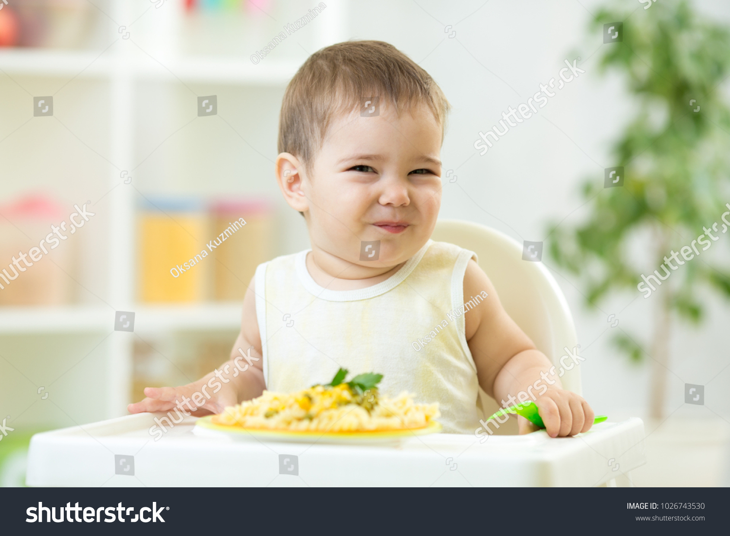 Funny Baby Boy Eating Healthy Food Stock Photo (Edit Now) 1026743530