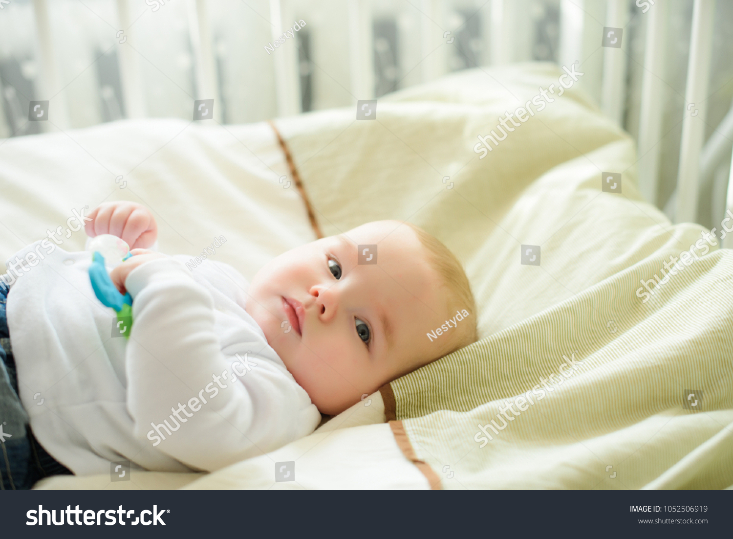 Funny Baby White Crib Canopy Nursery Stock Photo Edit Now 1052506919