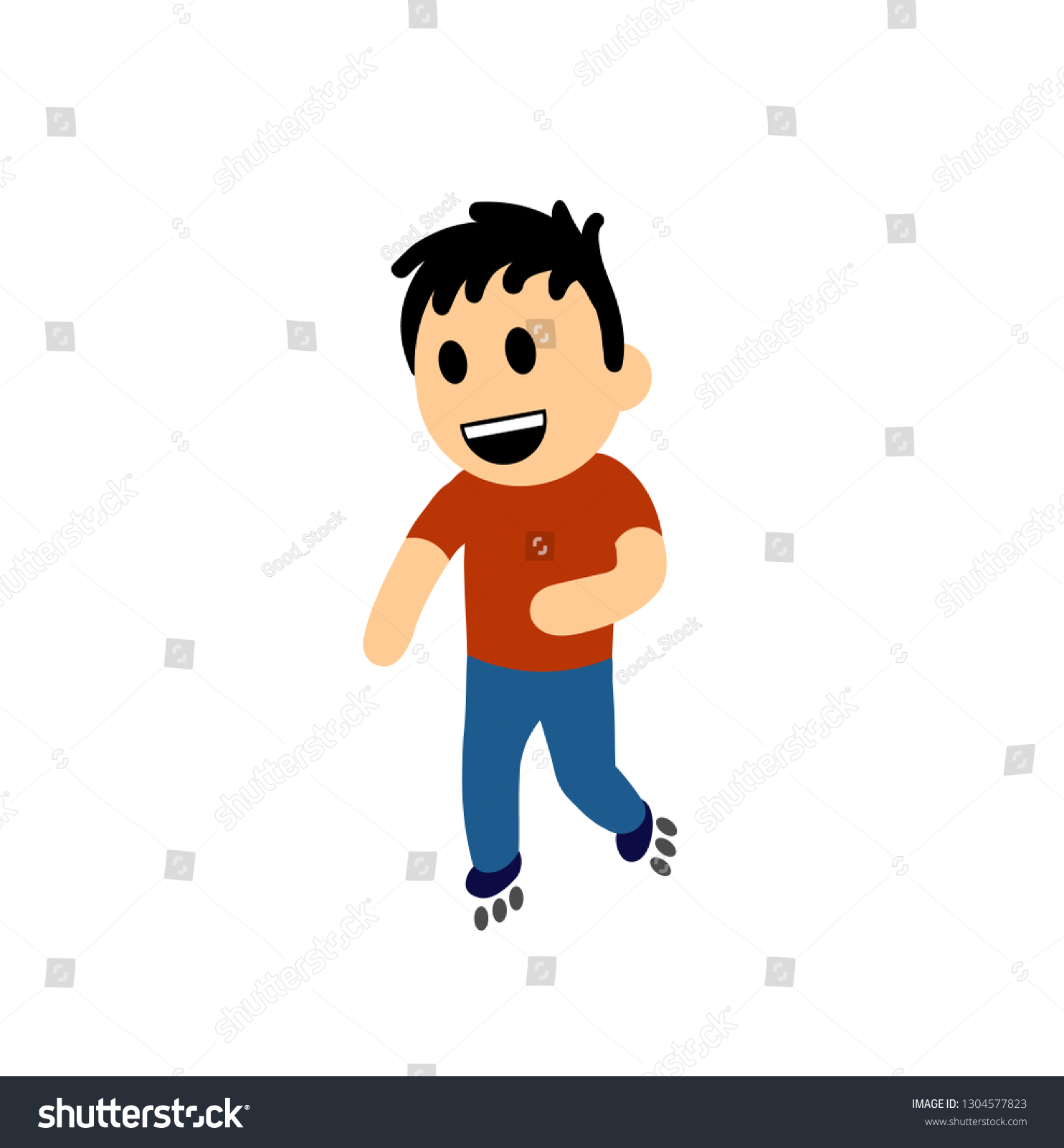 Funny Cartoon Boy On Rollers Colorful Stock Illustration 1304577823