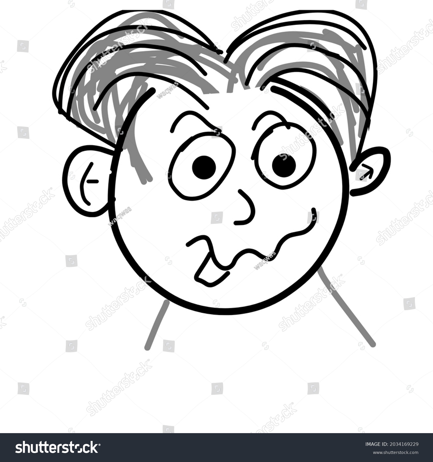 Funny Cartoon Face Hand Drawing Black Stock Illustration 2034169229 ...