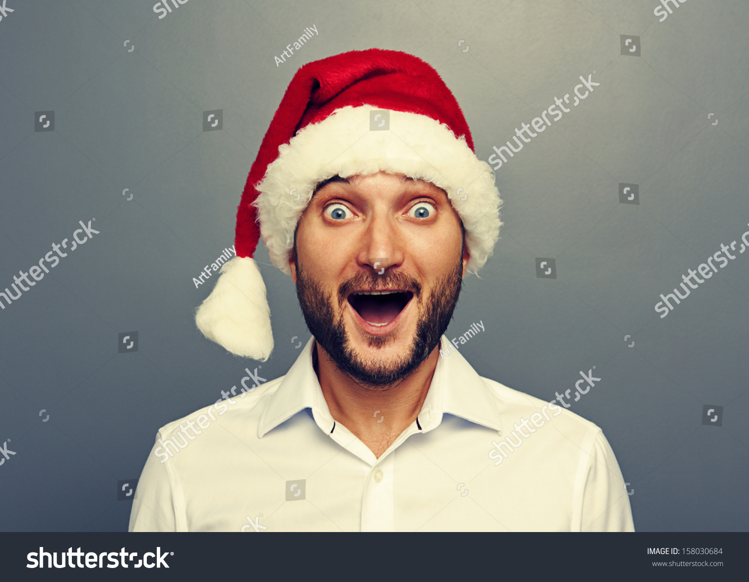 Funny Christmas Man Over Grey Background Stock Photo 158030684 ...