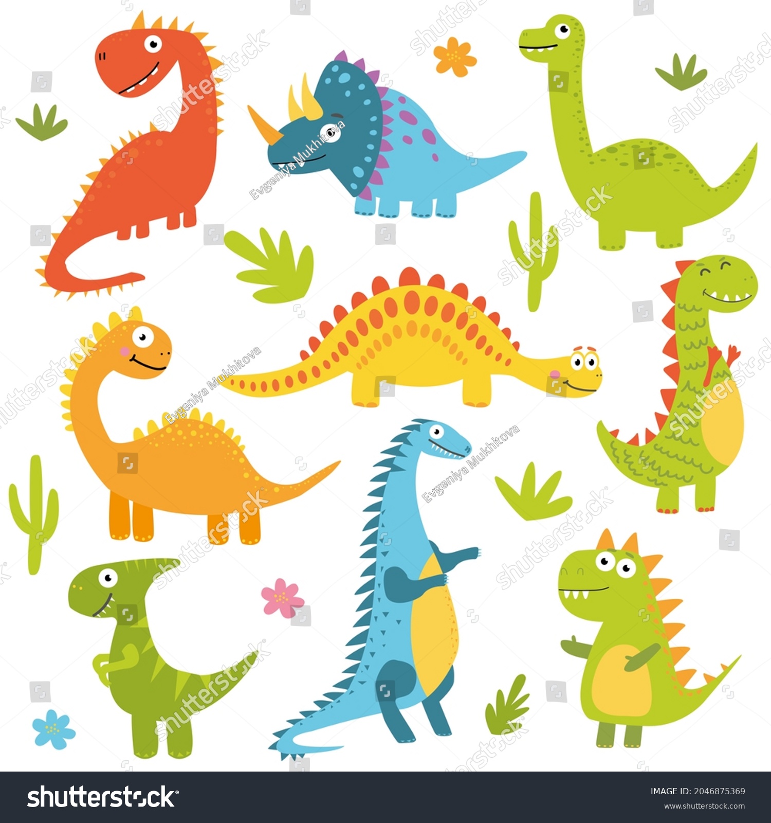 Funny Collection Dinosaur Cartoons Stock Illustration 2046875369