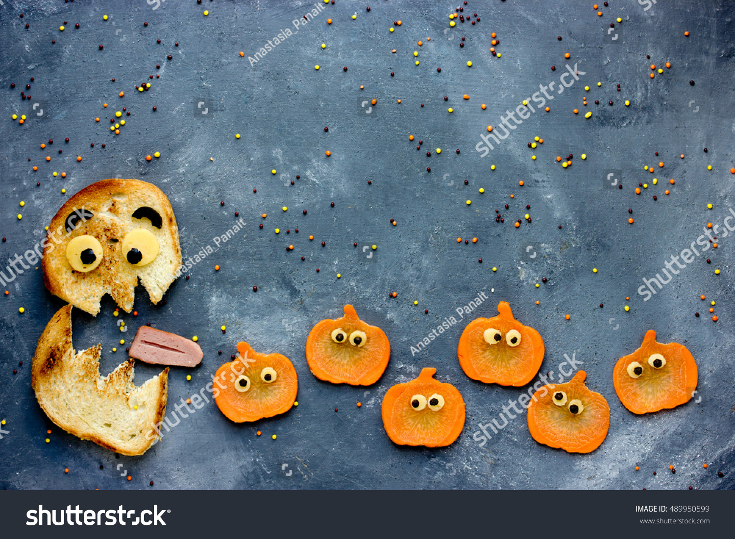 Funny Halloween Food Background Bread Monster Stock Photo Edit Now 489950599