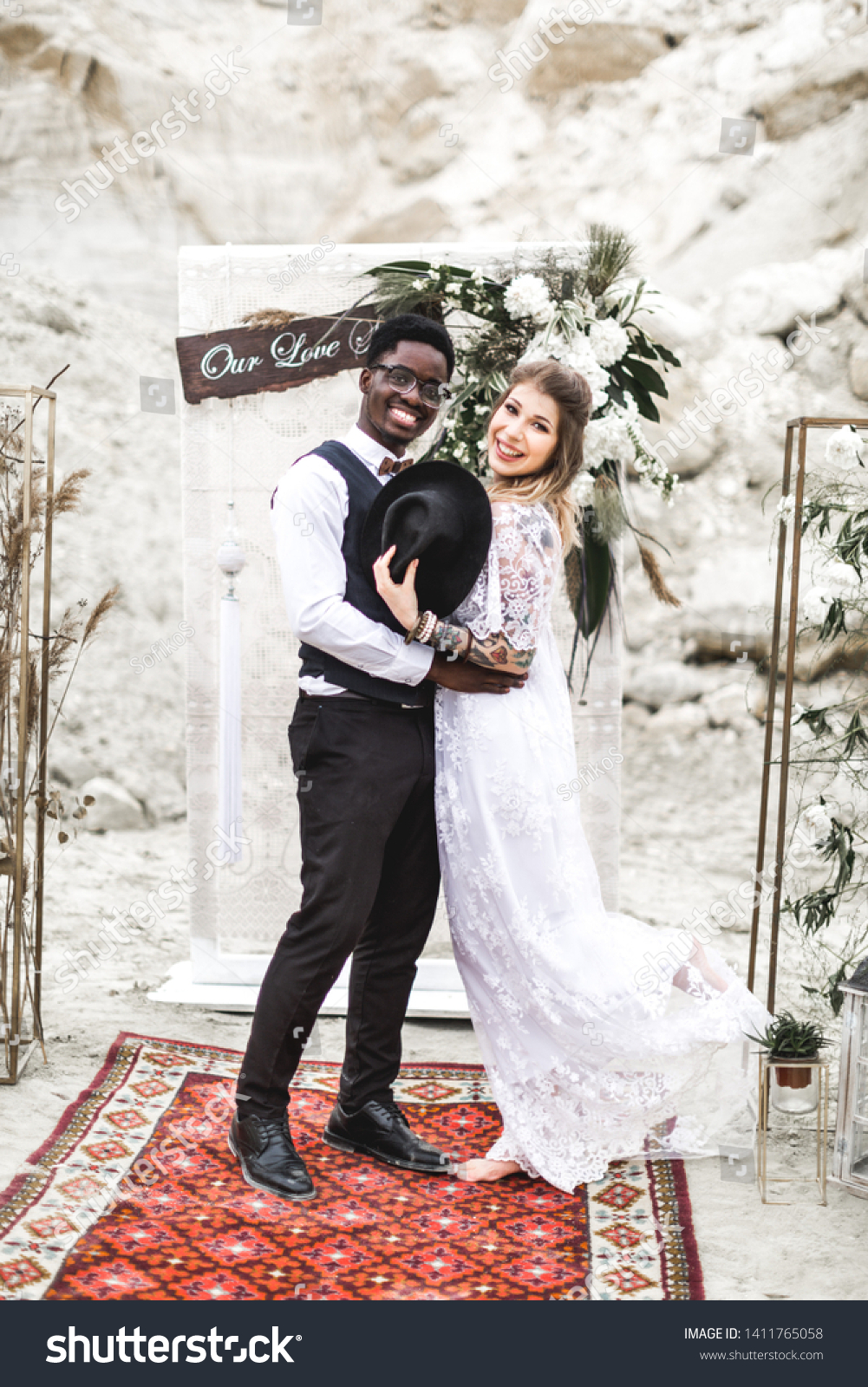 Funny Hippy Wedding Couple Dressed Boho Stock Photo Edit Now