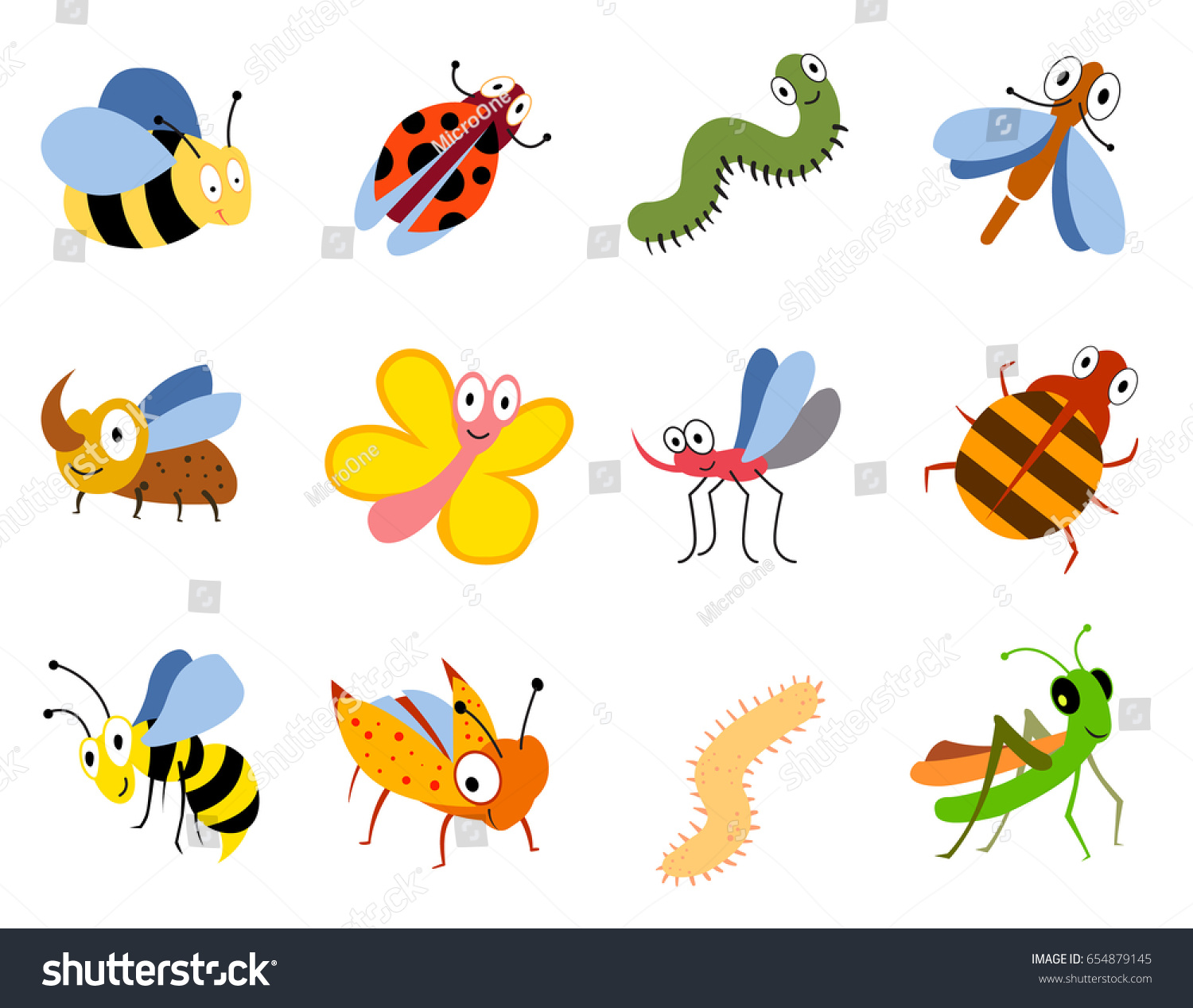 Funny Insects Cute Cartoon Bugs Set のイラスト素材