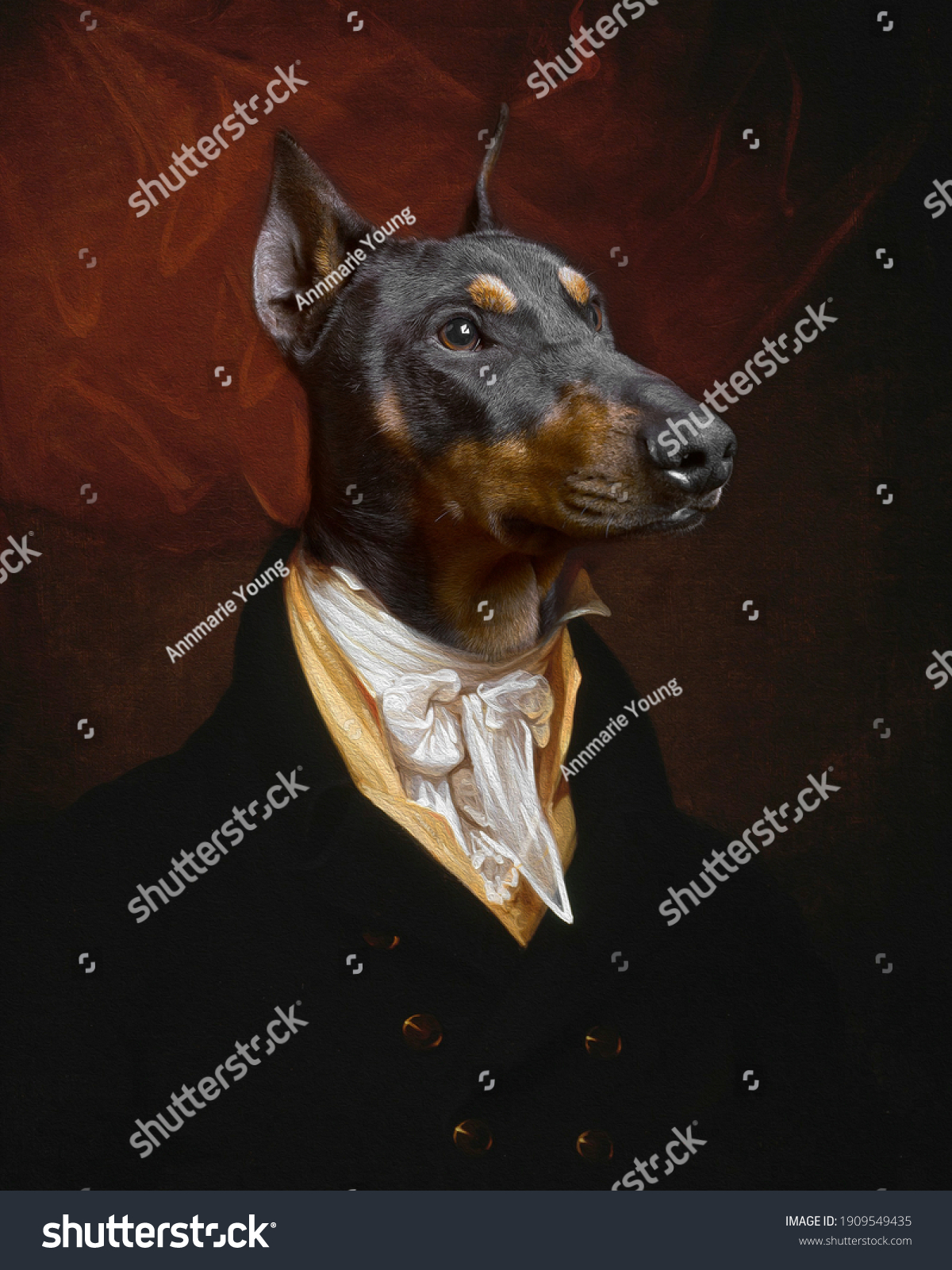 32 015 Dog Paintings Images Stock Photos Vectors Shutterstock   Stock Photo Funny Photo Of Dog Dressed In Victorian Clothes As Fine Art Painting 1909549435 