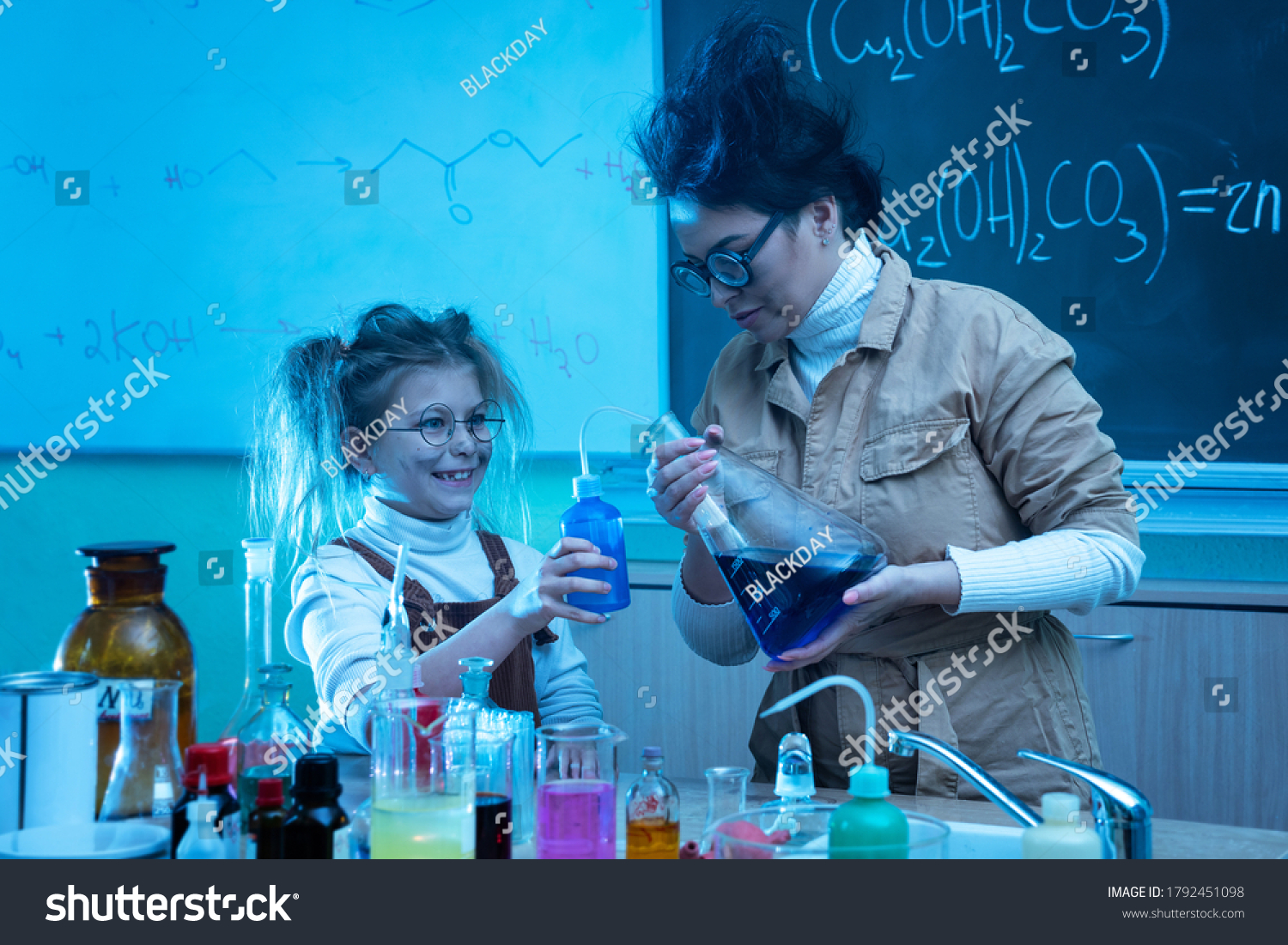 Funny Teacher Little Girl During Chemistry Stock Photo 1792451098 ...