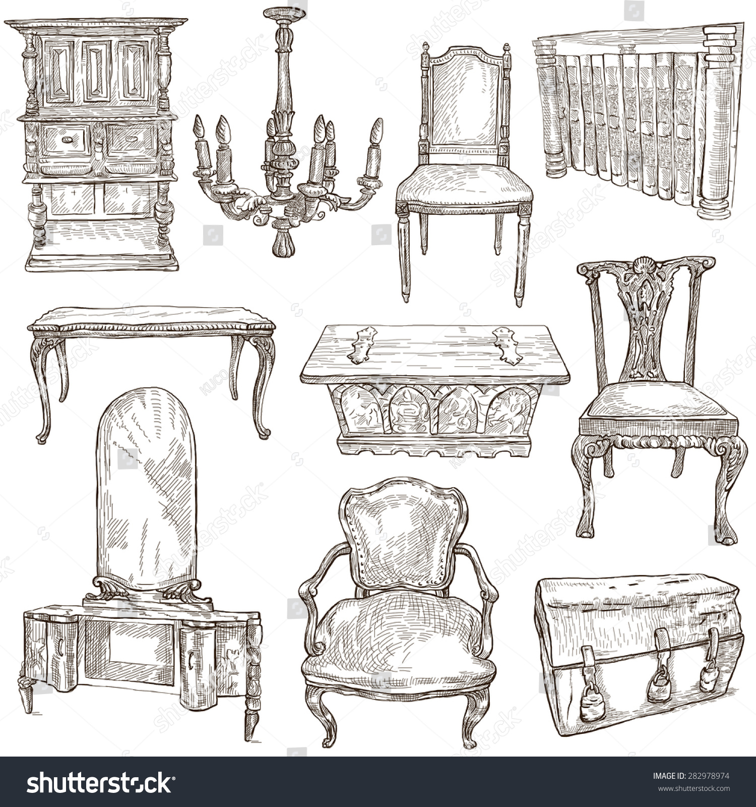 Furniture - Collection (No.2) Of An Hand Drawn Illustrations ...