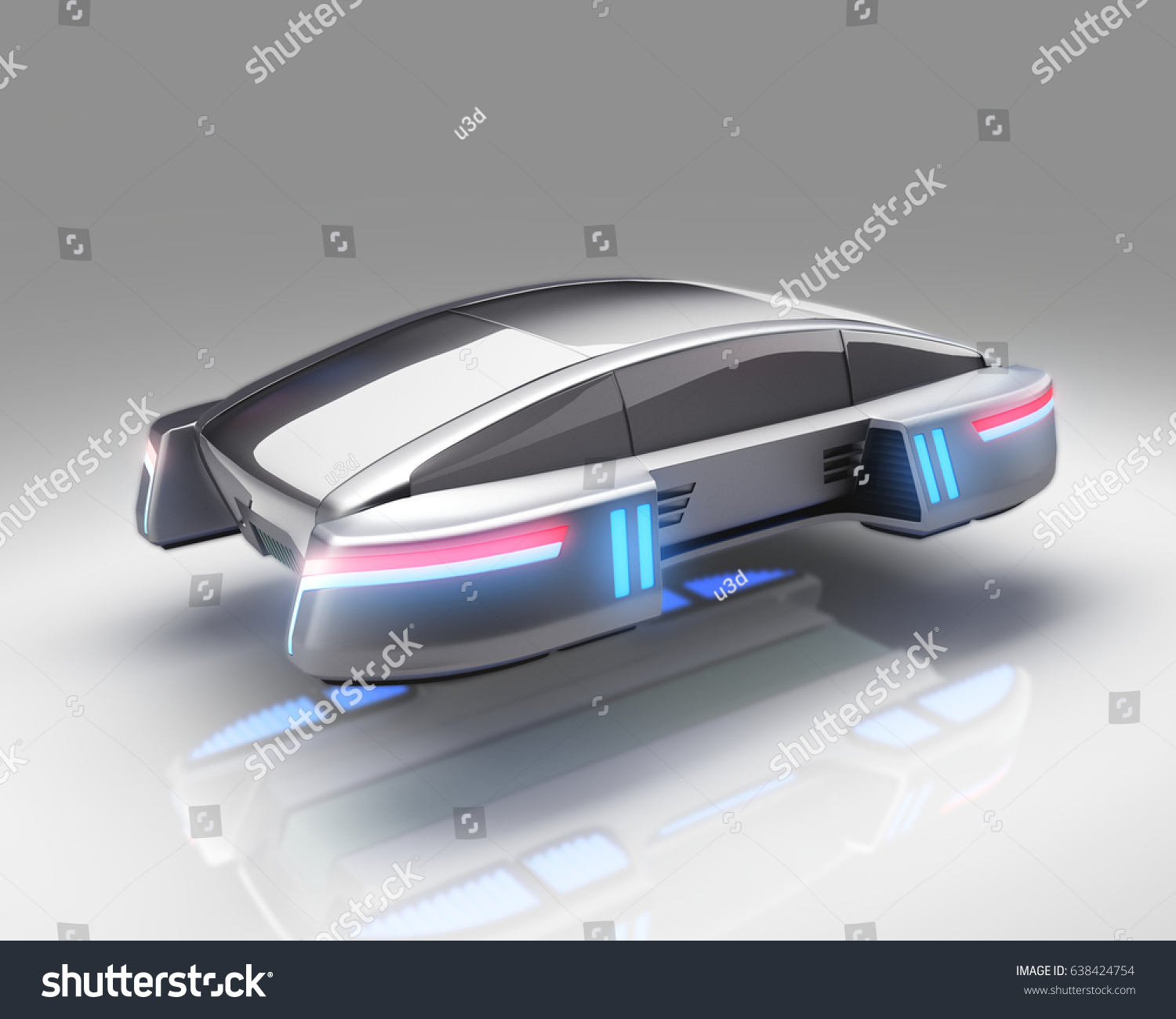 白い背景に未来的な空飛ぶ車 3dイラスト のイラスト素材