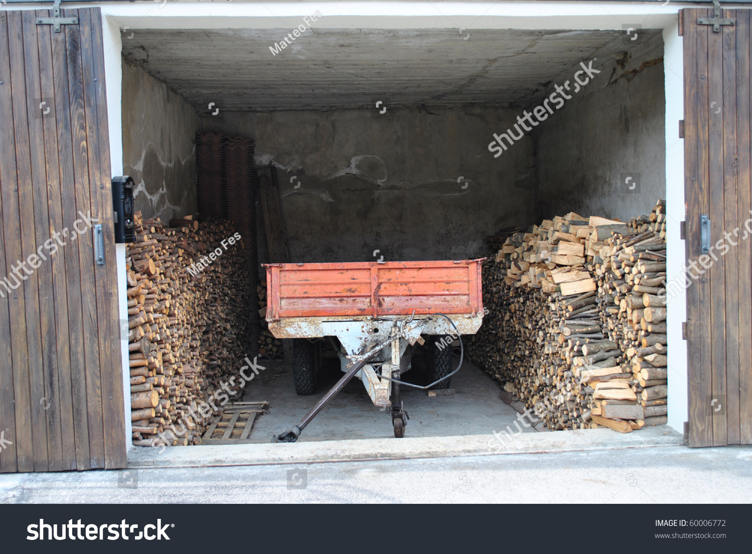 Garage Tractor Trailer Parking Storage Firewood Stock Photo Edit