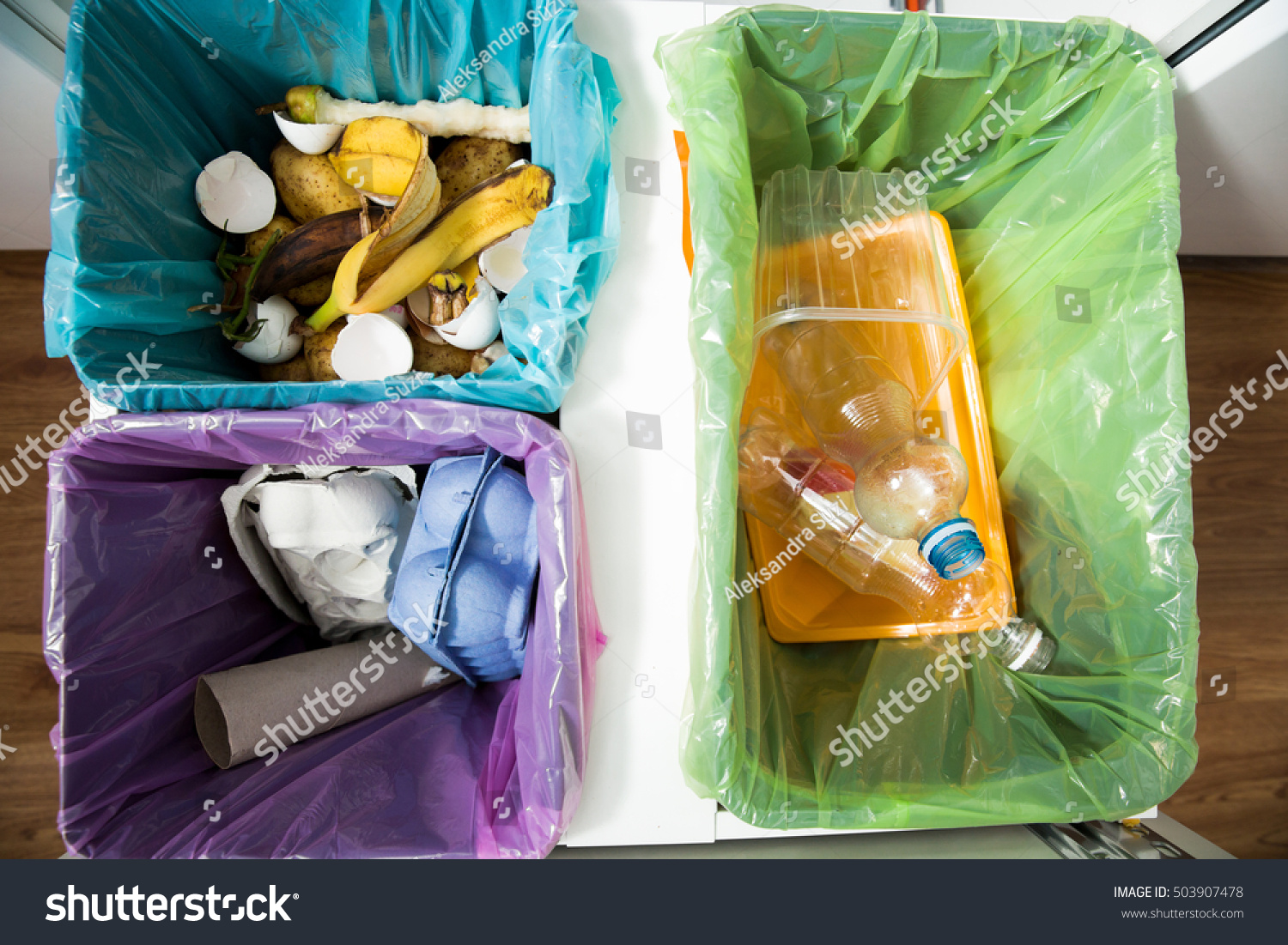 Garbage Cans Flat Top View Three Stock Photo Edit Now 503907478