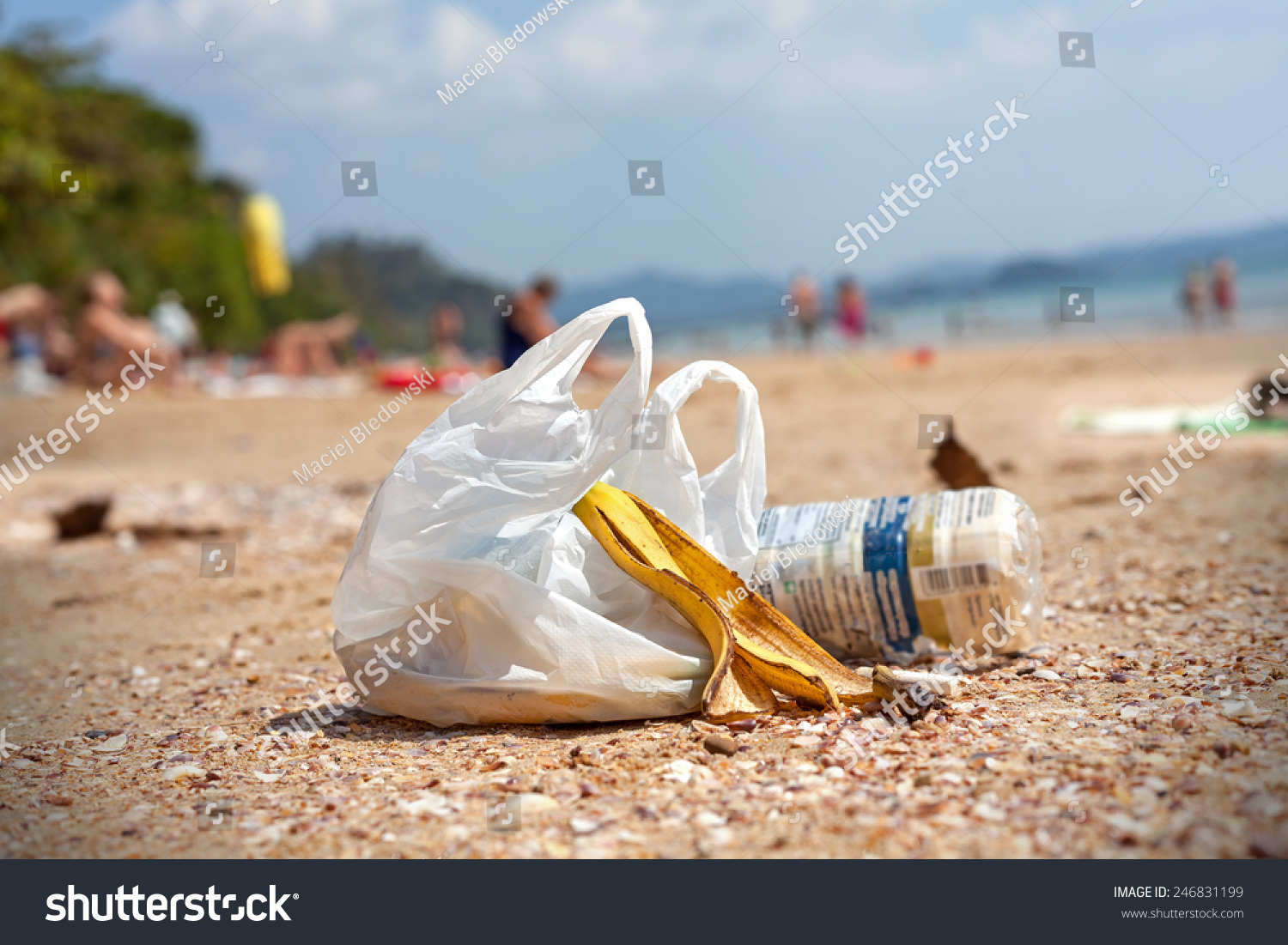 Garbage On A Beach, Environmental Pollution Concept Picture. Stock ...
