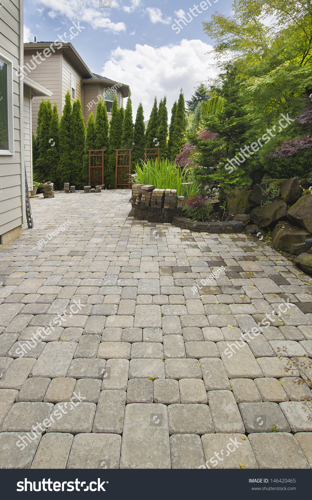 Garden Backyard Hardscape Brick Pavers Patio Stock Photo Edit Now 146420465