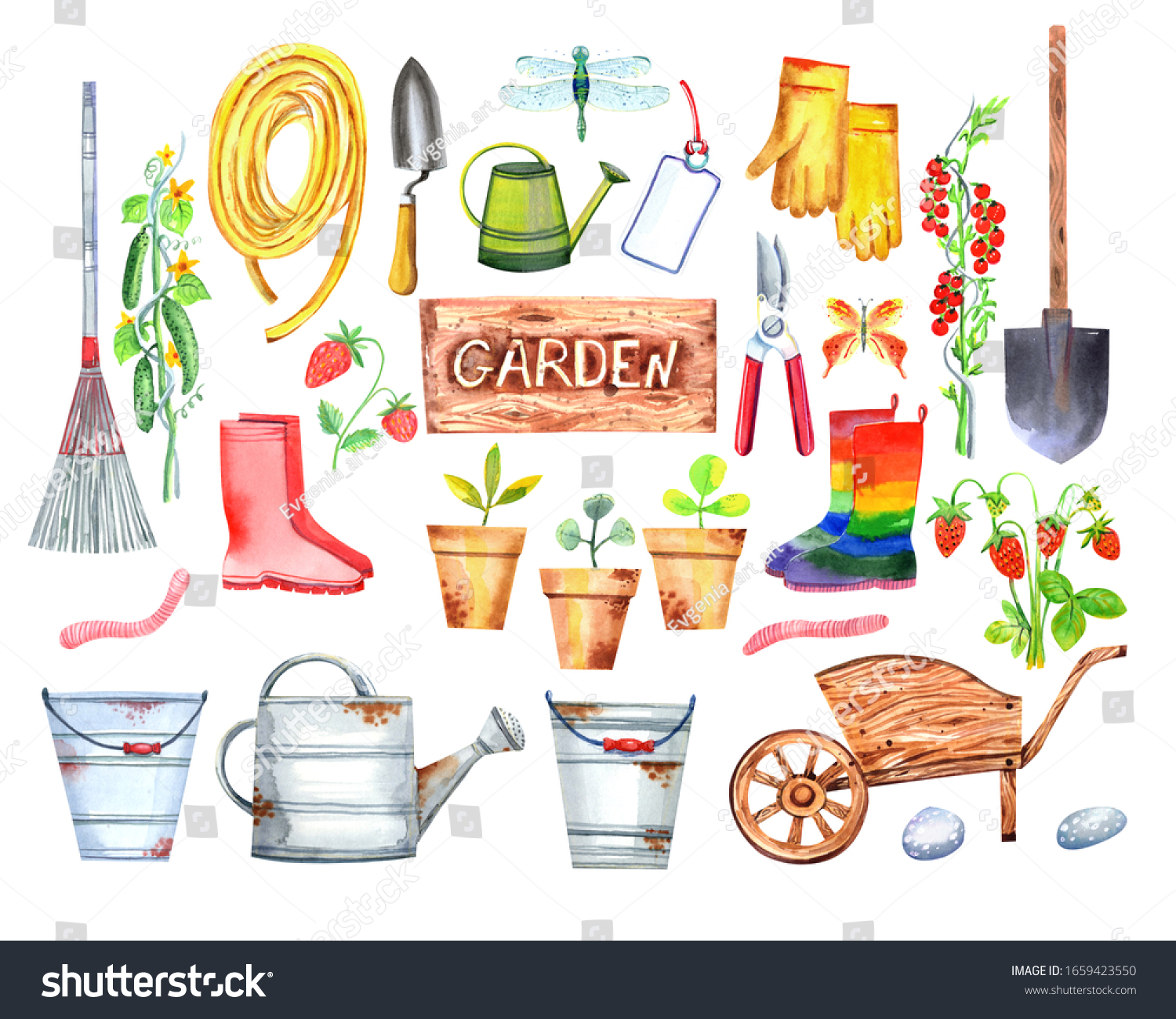 Garden Clip Art Rubber Boots Wheelbarrow Stock Illustration 1659423550 ...