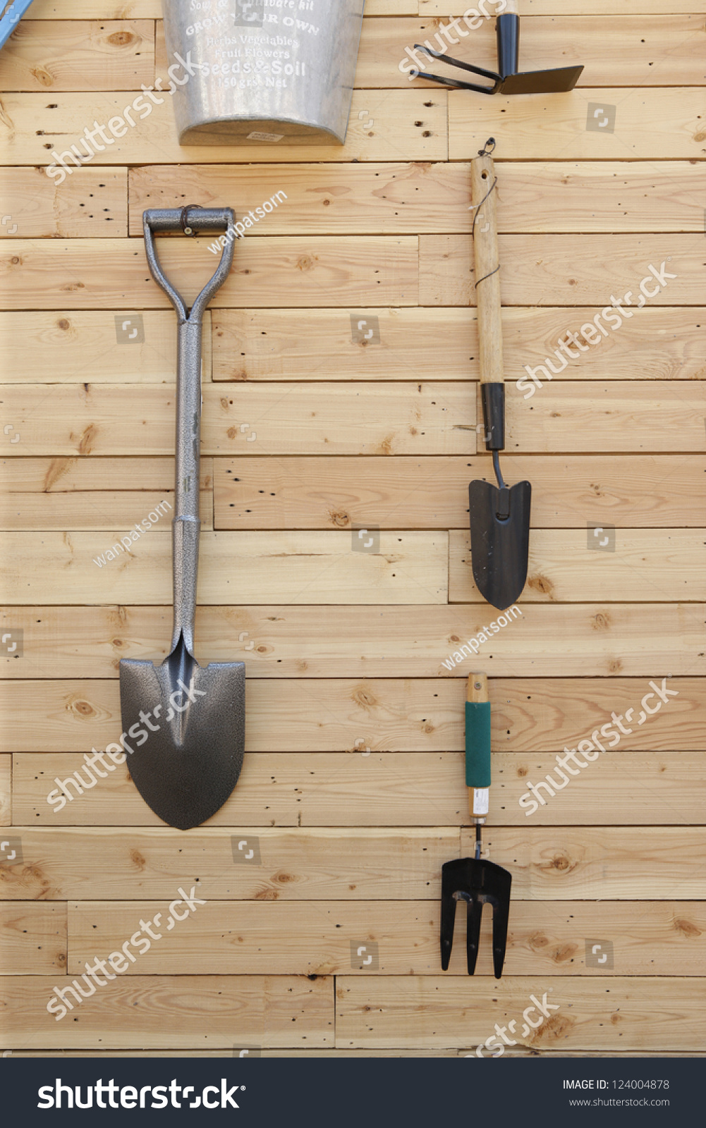 Garden Tools Hanging Watering Can On Stock Photo Edit Now 124004878