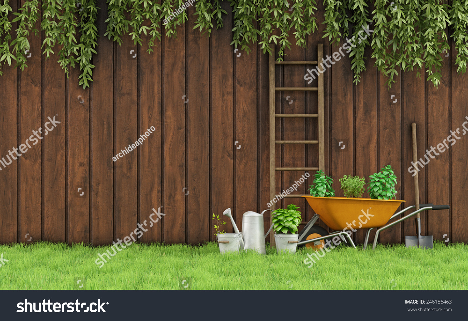 Garden Old Wooden Fence Tools Gardening3d Stock Illustration 246156463 - Shutterstock