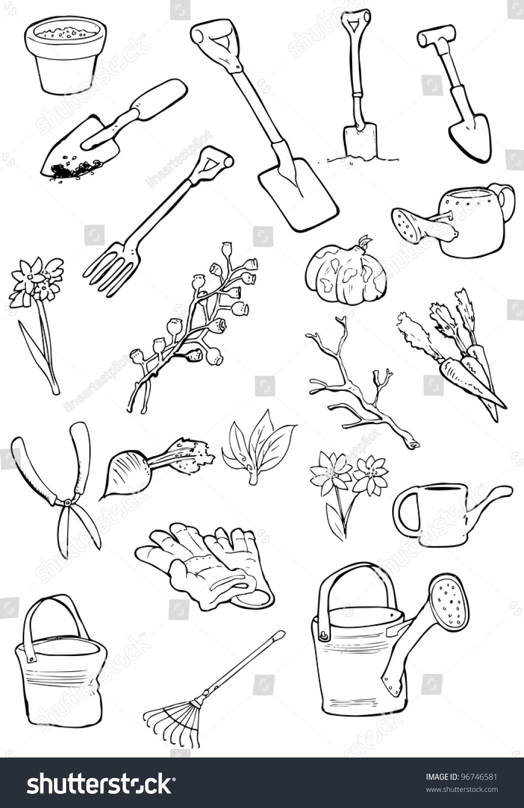 Gardening Objects Cartoon Doodle Collection (Raster Version) Stock ...