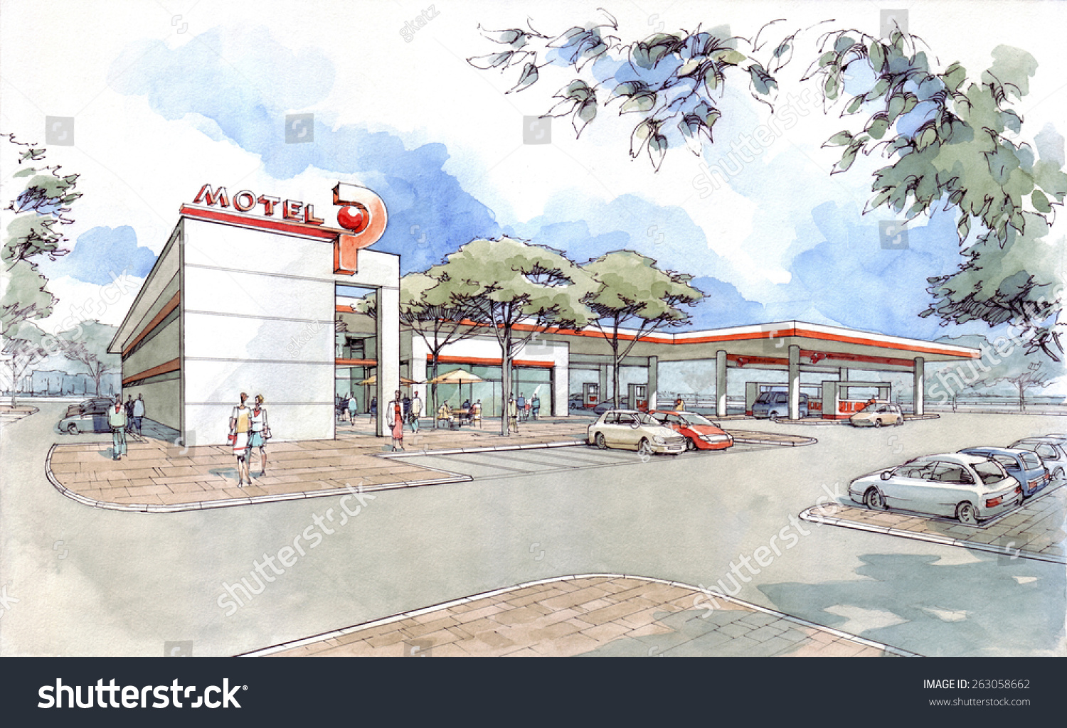 Gas Station Motel 2 Stock Illustration 263058662