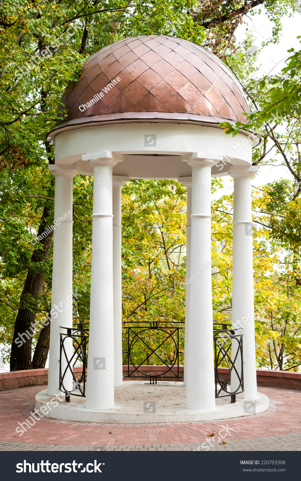  Gazebo  Columns  Autumn Garden Classic Style Stock Photo 