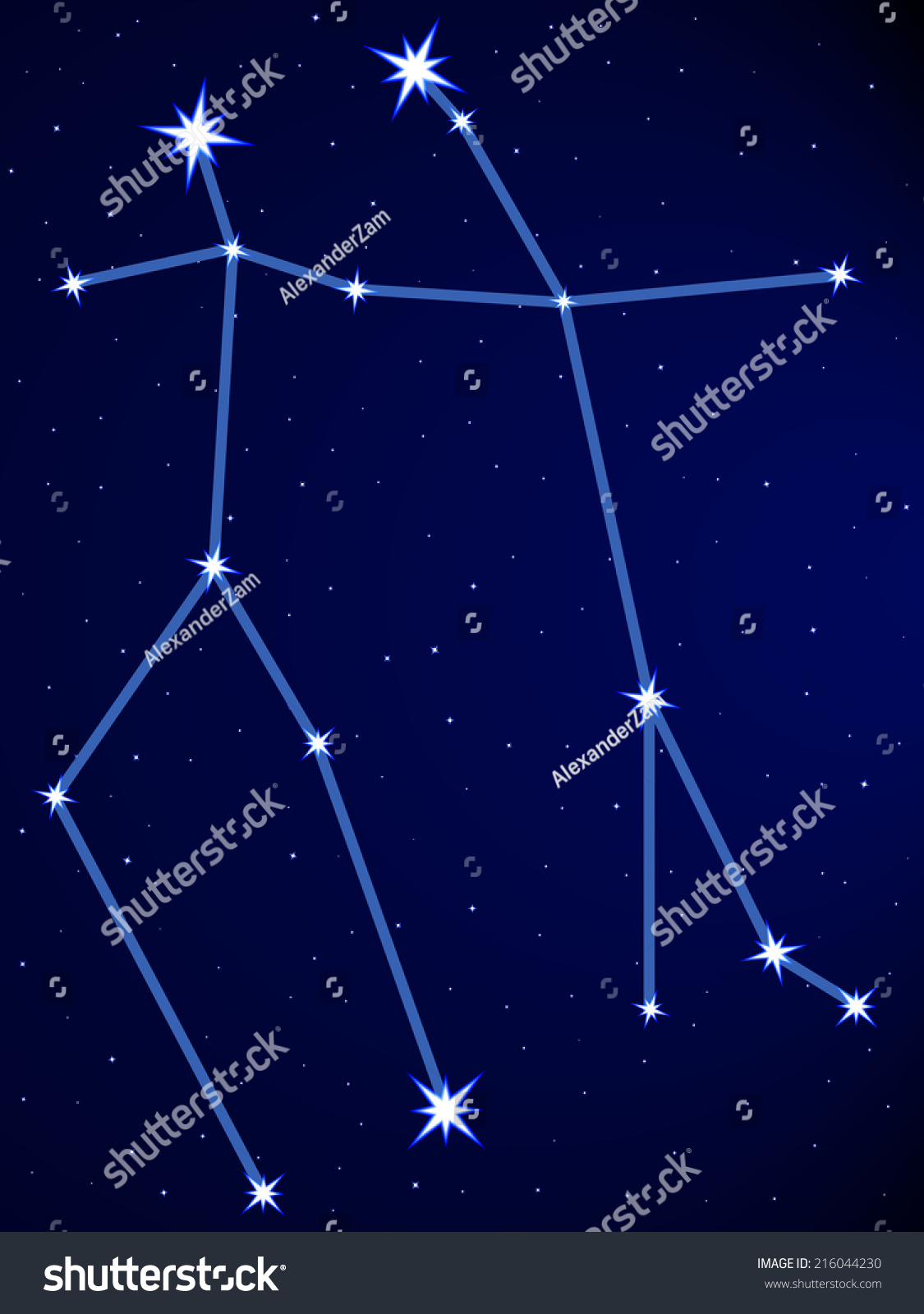 Gemini Constellation On Starry Sky Stock Illustration 216044230 ...