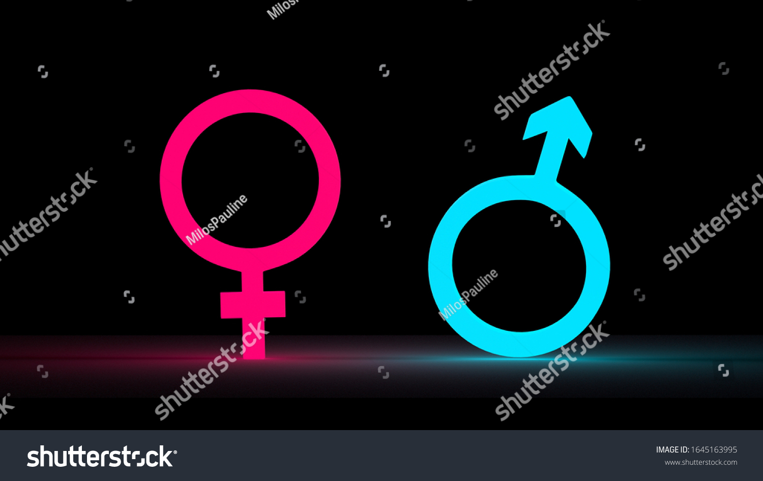 Gender Symbols Neon Lights Black Background ภาพประกอบสต็อก 1645163995