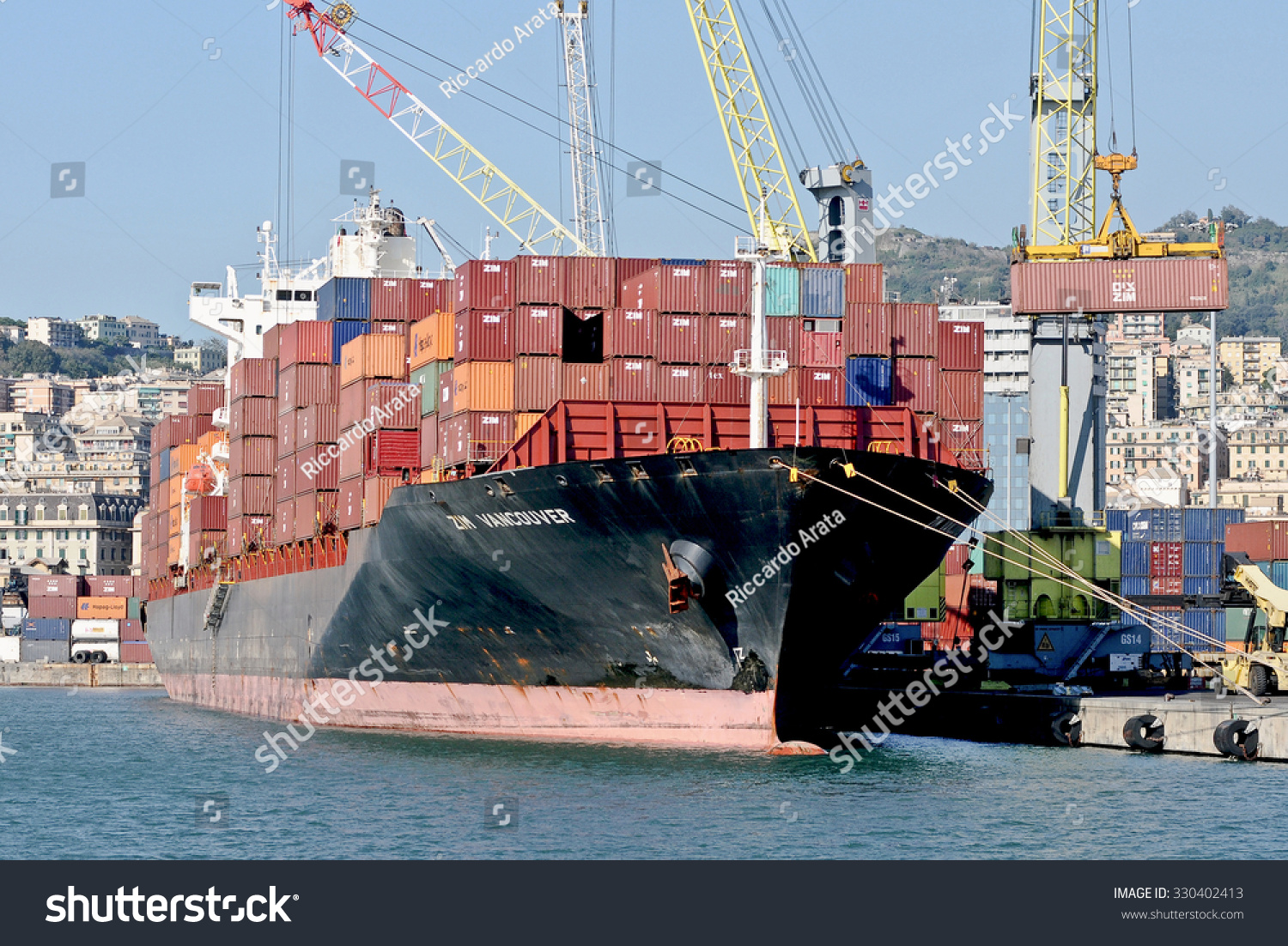 Genoa, Italy - October 22, 2015: The Cargo Ship Zim Vancouver In The ...