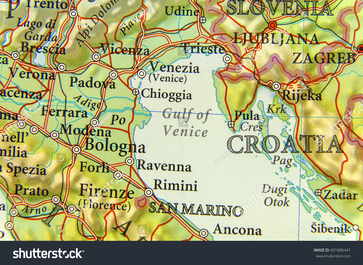 Stock Photo Geographic Map Of European Adriatic Sea Gulf Of Venice 601886447 