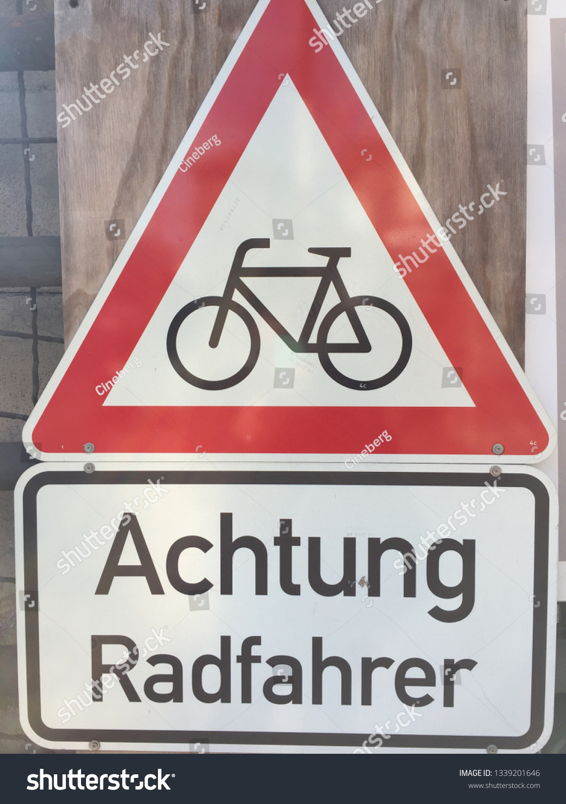 German Bicycle Warning Sign Achtung Radfahrer Stock Photo Edit Now 1339201646