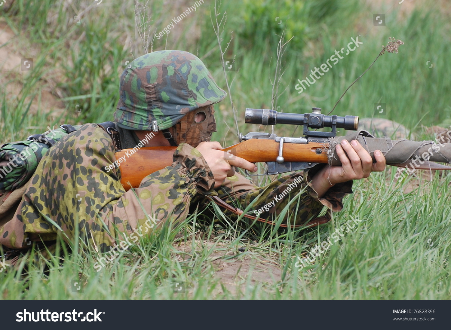 German Sniper Ww2 Reenactment Kievukraine Stock Photo 76828396 ...