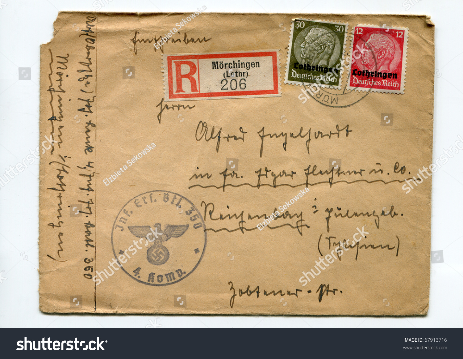 Germany Circa 1940 Vintage Envelope Register Stock Photo 67913716 ...