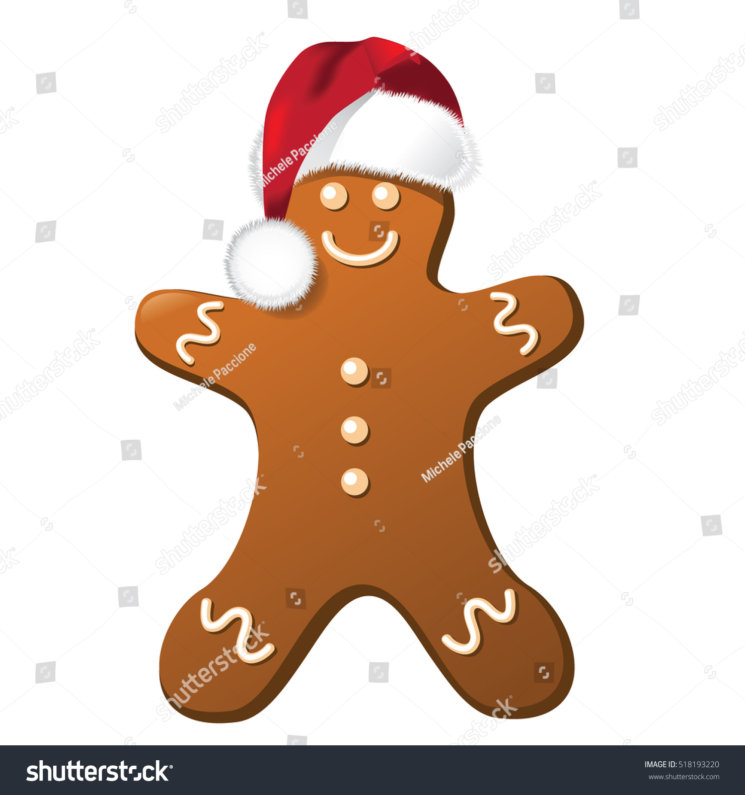 Gingerbread Man Wearing A Santa Claus Hat For Christmas. Stock Photo ...