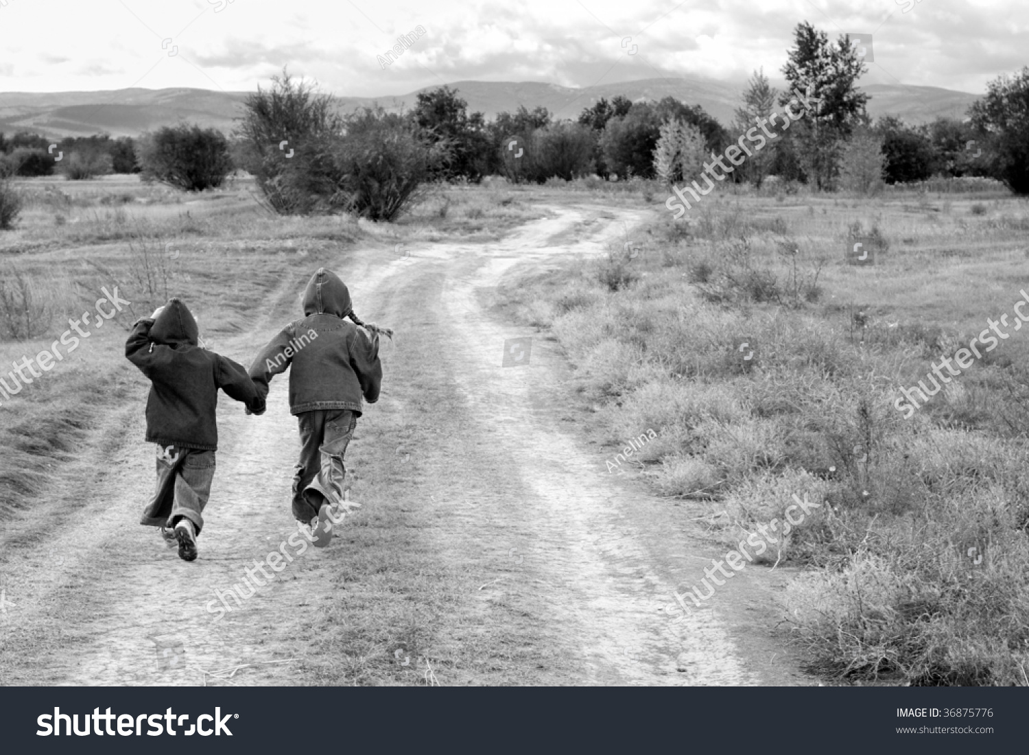 Girl And Boy Standing Or Running On The Road Stock Photo 36875776 ...