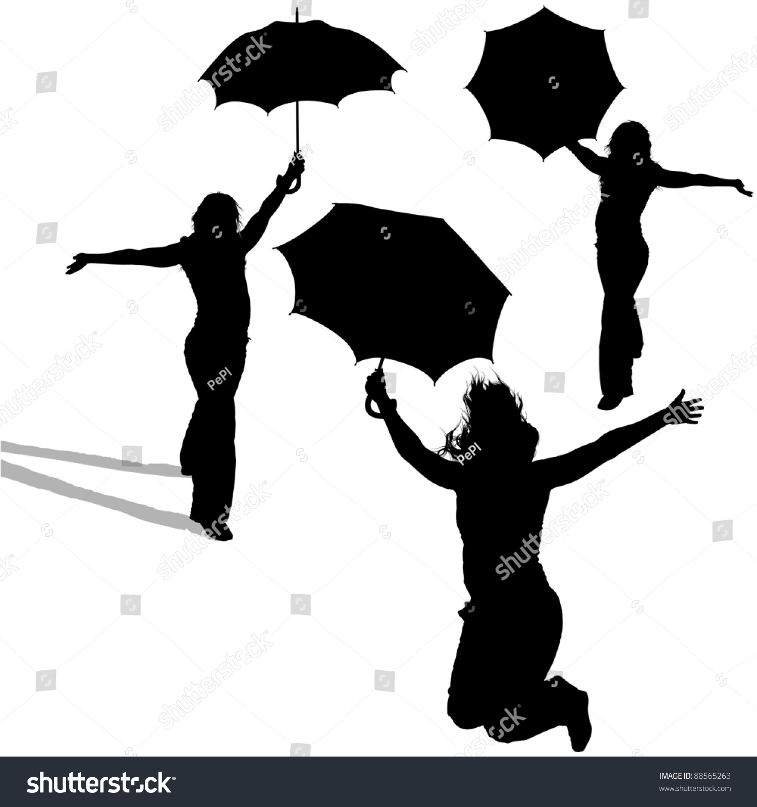 Girl And Umbrella - Black Illustrations - 88565263 : Shutterstock