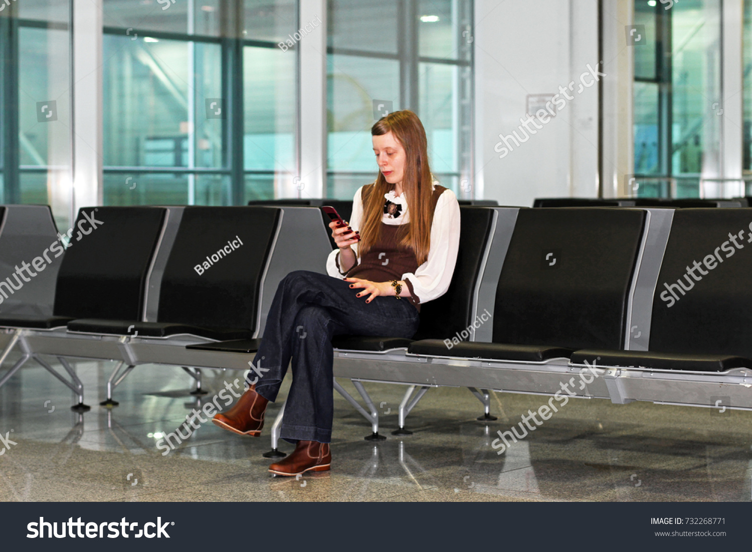 Girl Airport Making Call While Waiting Stock Photo Edit Now 732268771