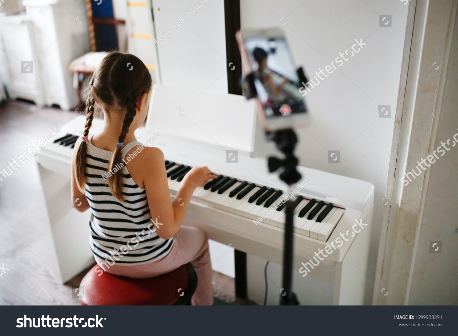 Girl Child Plays Digital Piano Records Stock Photo Edit Now