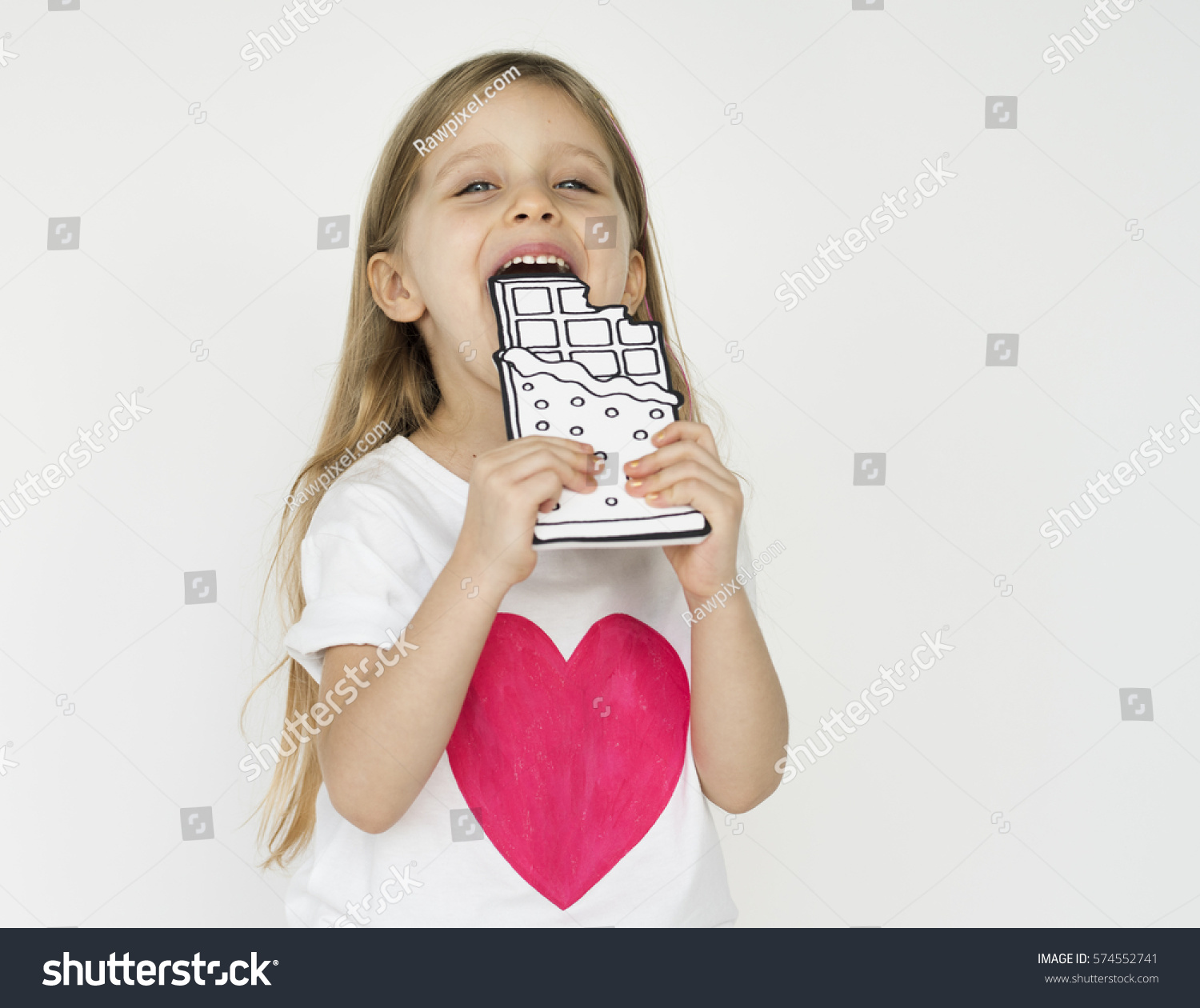 Stock Photo Girl Eating Papercraft Chocolate Bar 574552741 