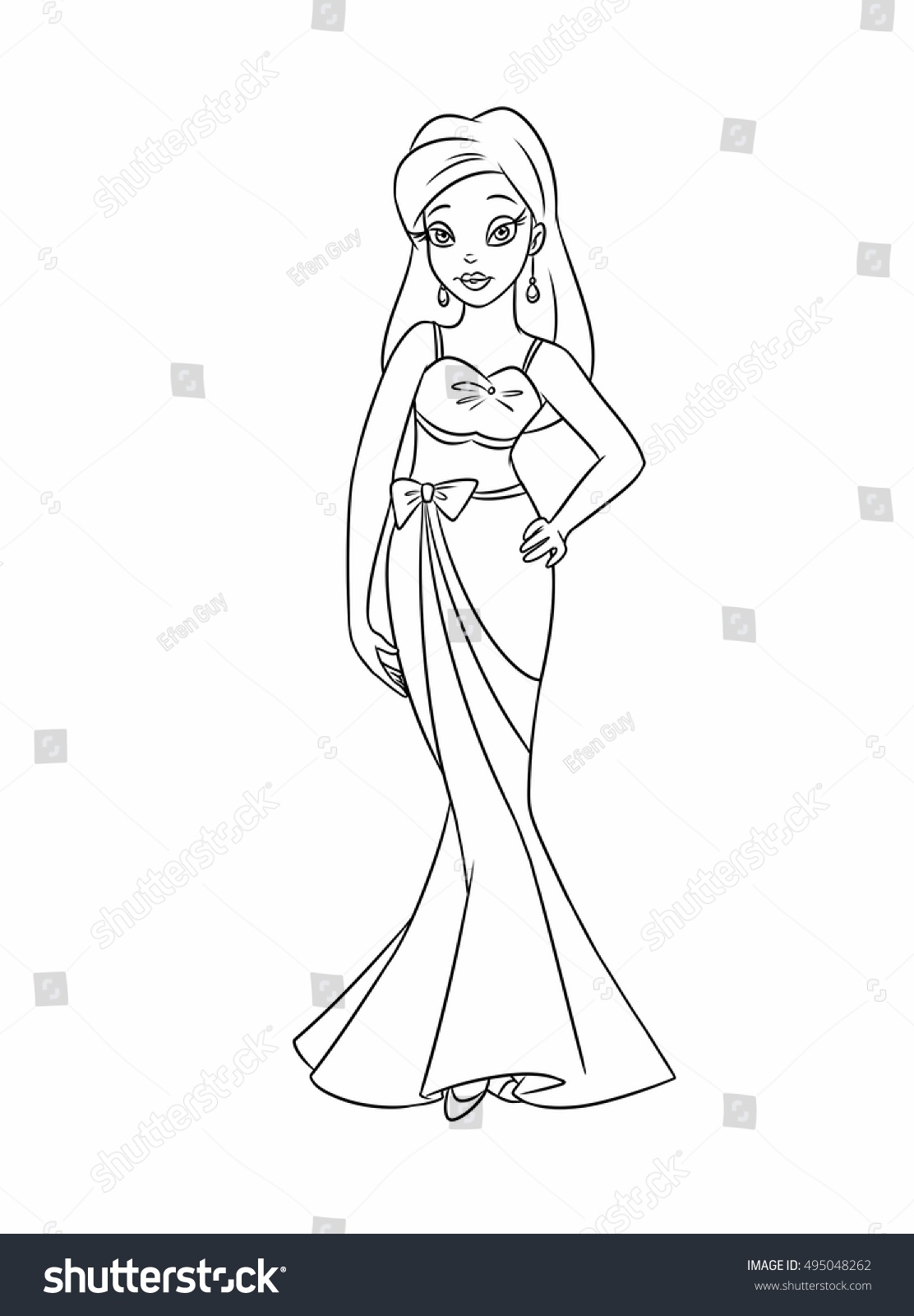 Girl evening dress coloring pages cartoon illustration isolated image