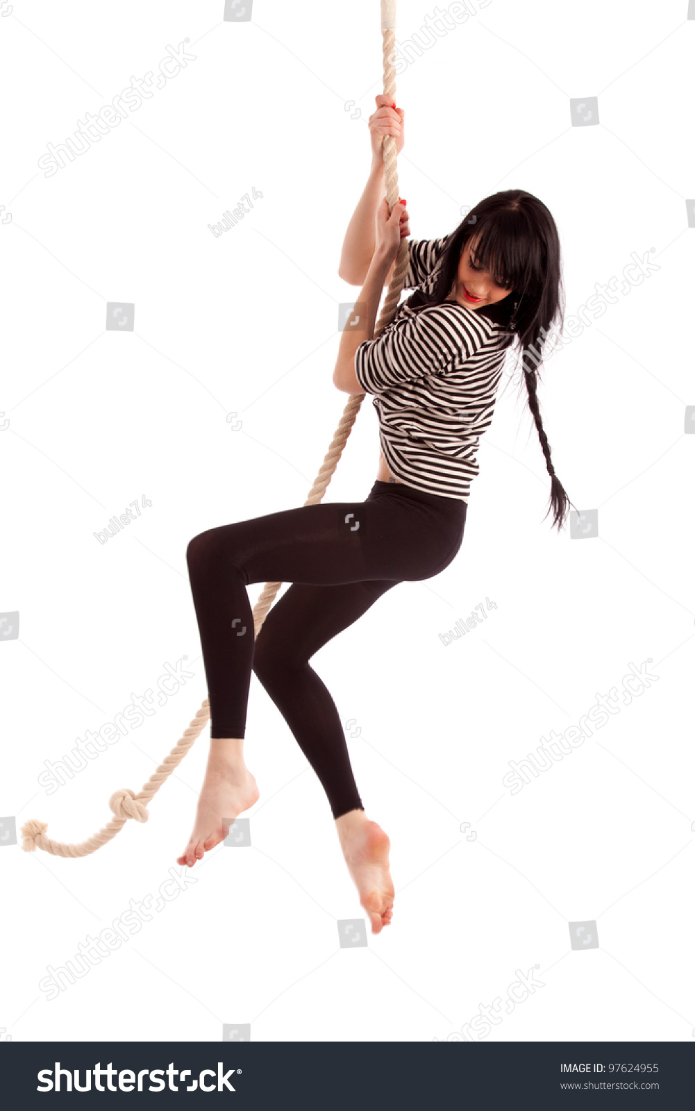 Girl Hanging From Rope By Hand 7601